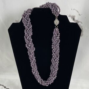 Frosted Glass Bead Statement Necklace Spherical Rhinestone Magnetic Clasp Braid